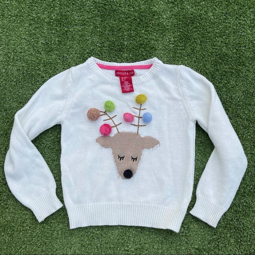 Jingles & Joy Pom Pom Knit Sweater Preowned great condition size medium 5-6